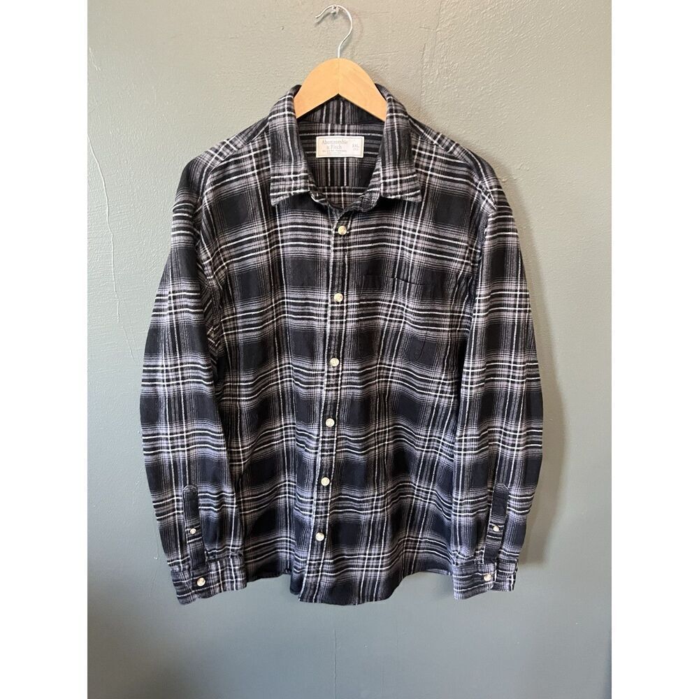 Abercrombie & Fitch Womens Black Plaid Long Sleeve Button Up Flannel Size 2XL